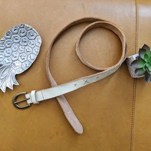 Linea Pelle vintage white leather notch wrap belt